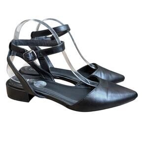 Seychelles Black Pointy Toe Ankle Strap Leather Flats size 8